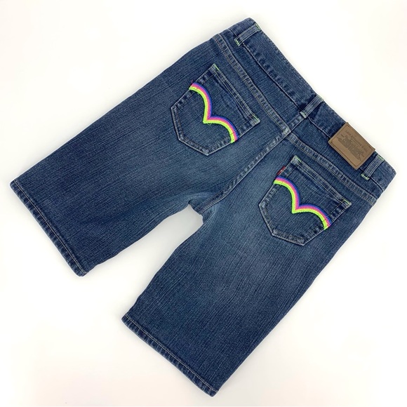 Levi's Girl's Faded Blue Denim Shorts with Embroidered Rainbow Back Pockets, 16 - Picture 3 of 16